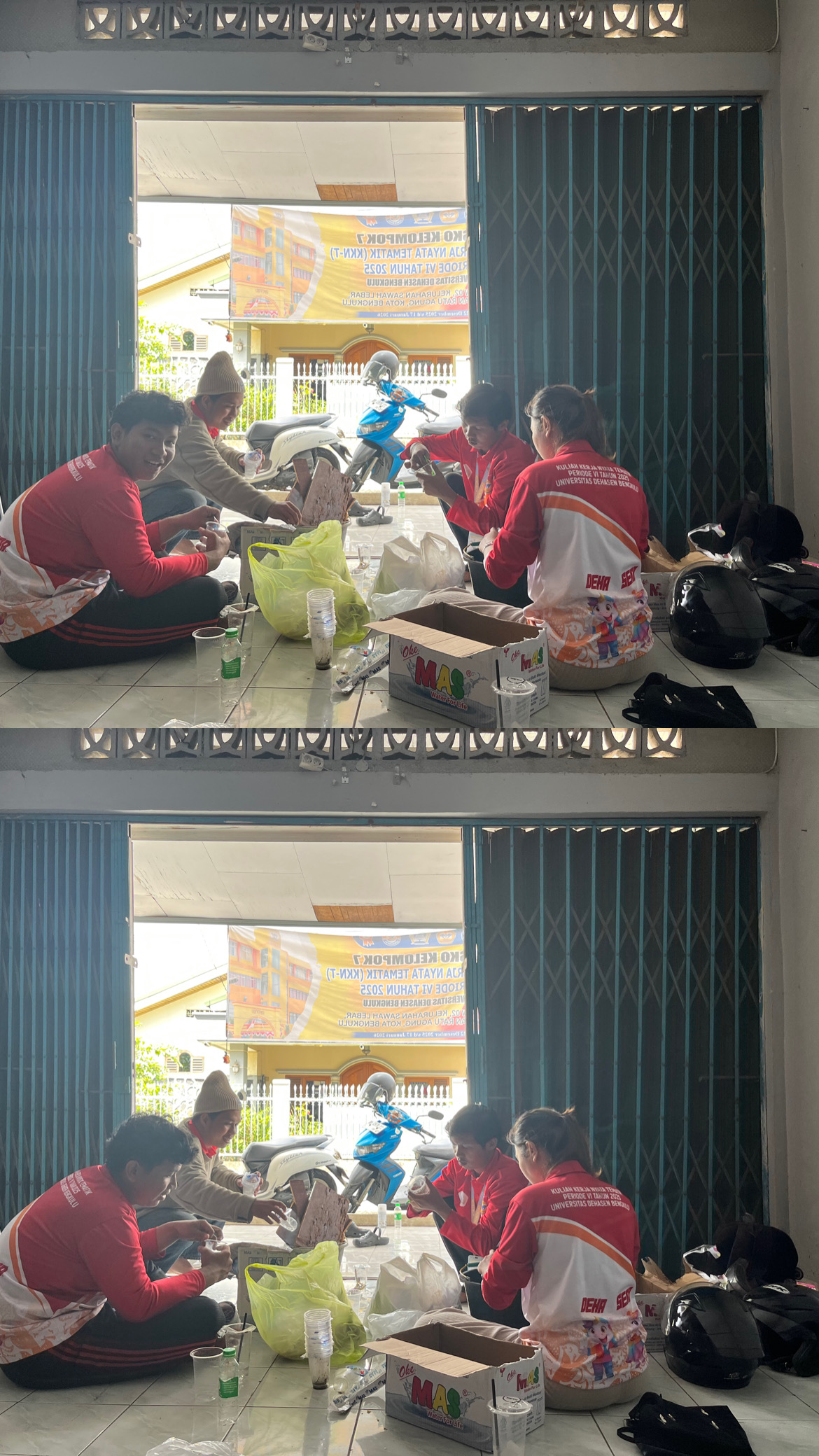 memilih sampah bekas dari kotak minuman