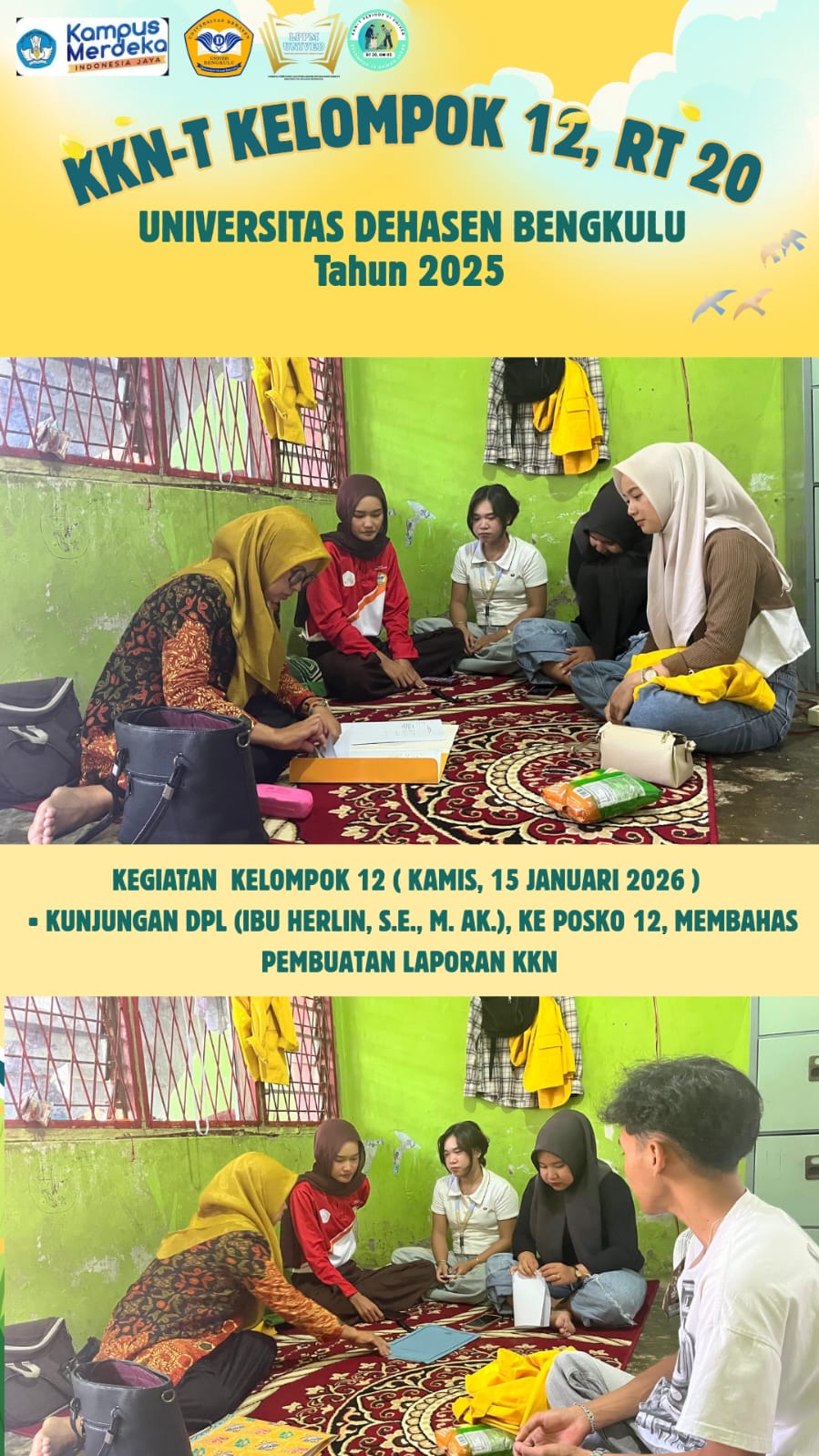 KUNJUNGAN DPL IBU HERLIN UNTUK MEMBAHAS MENGENAI LAPORAN KKN KELOMPOK 12 