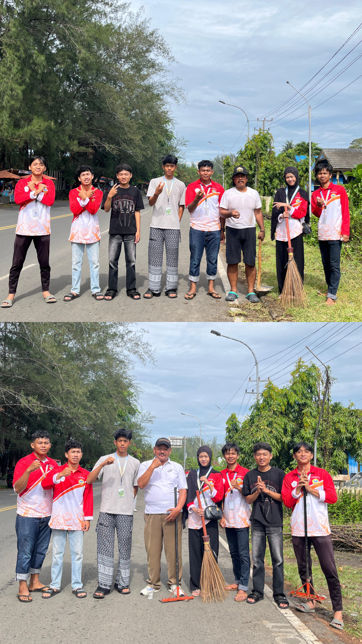 Gotong Royong Gabungan Seluruh Kelompok KKN Kelurahan Anggut Bawah Dalam Membersihkan Sampah Di Dekat Area Pantai.