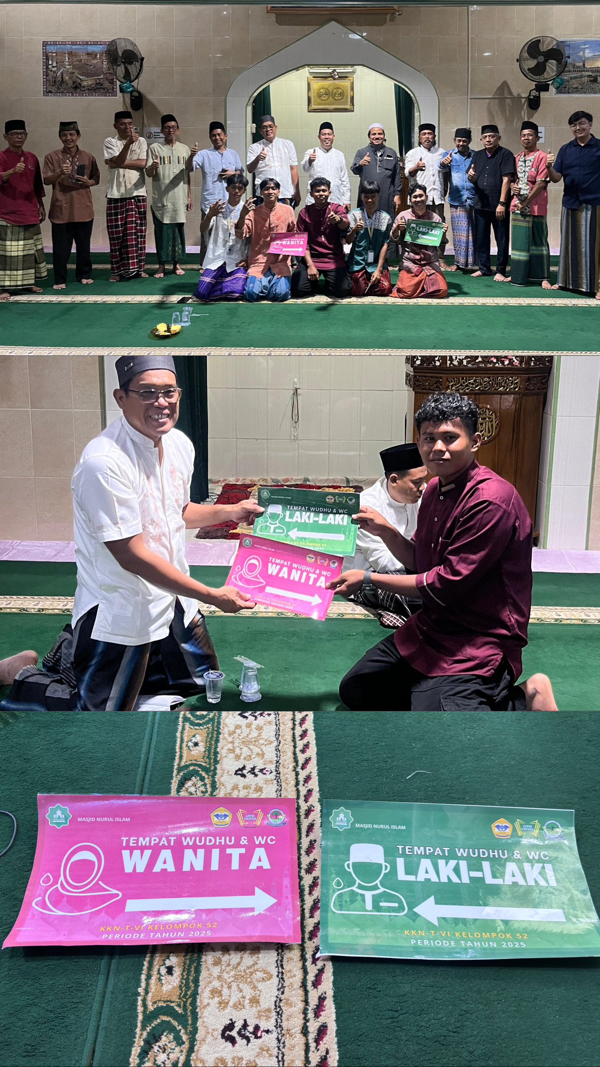 Serah Terima Stiker Informasi Tempat Wudhu dan WC kepada pengurus Masjid di Masjid Nurul Islam.