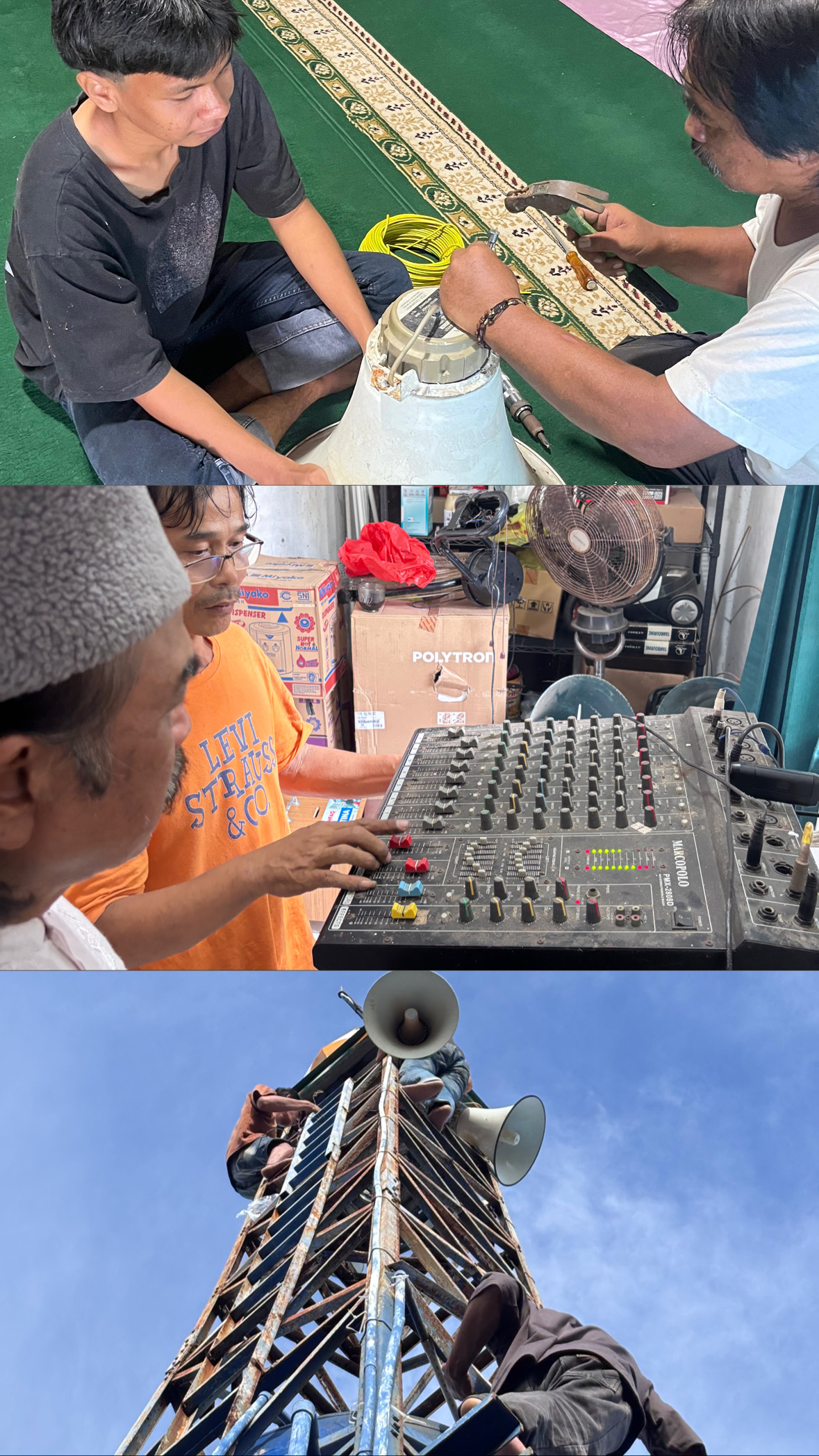 Membantu Bapak RT 01 Memperbaiki Sound Sistem di Masjid Nurul Islam.