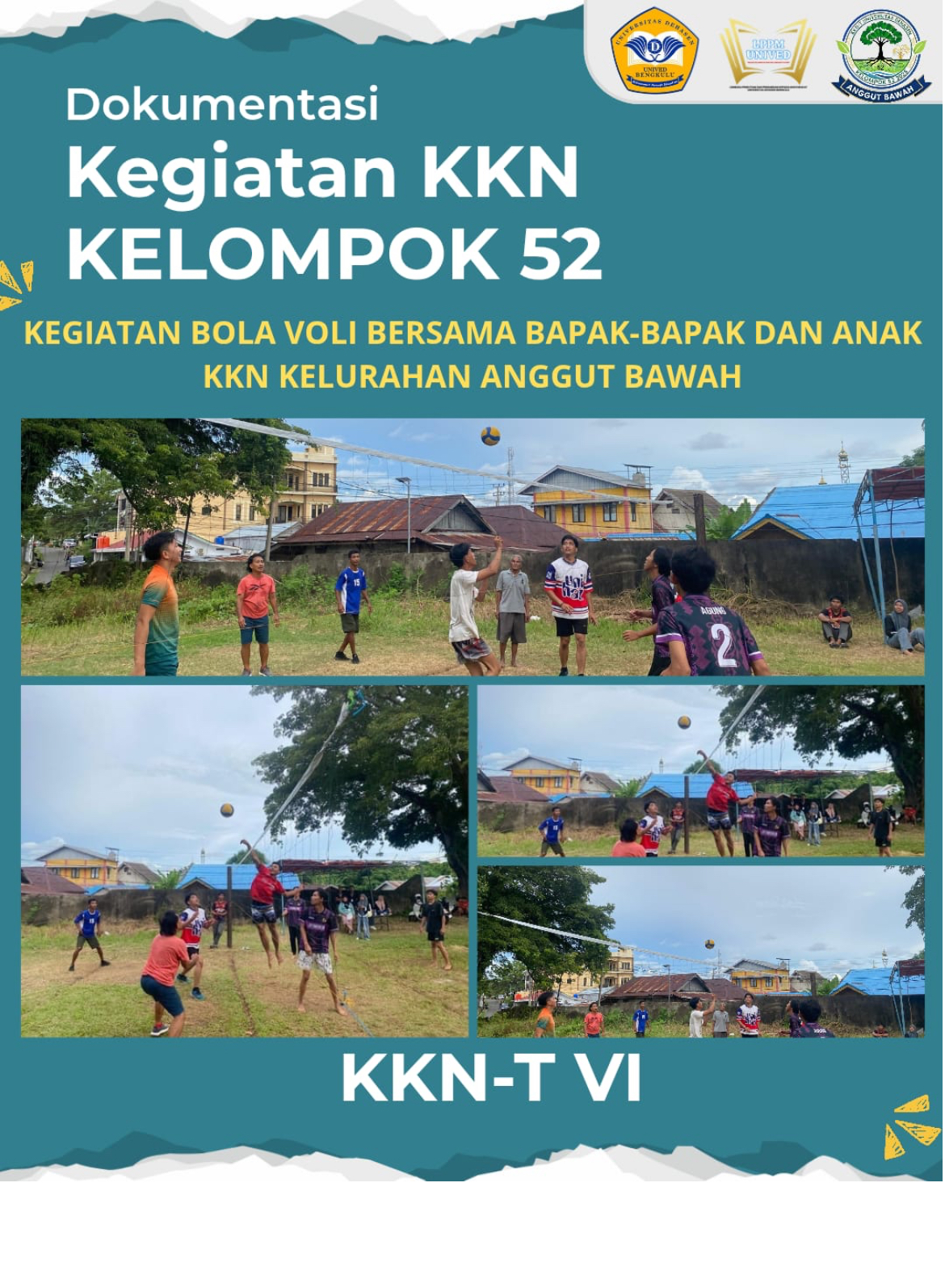 Kegiatan Bola Voli Bersama Bapak-Bapak, Ibu-Ibu, dan Anak KKN Kelurahan Anggut Bawah.
