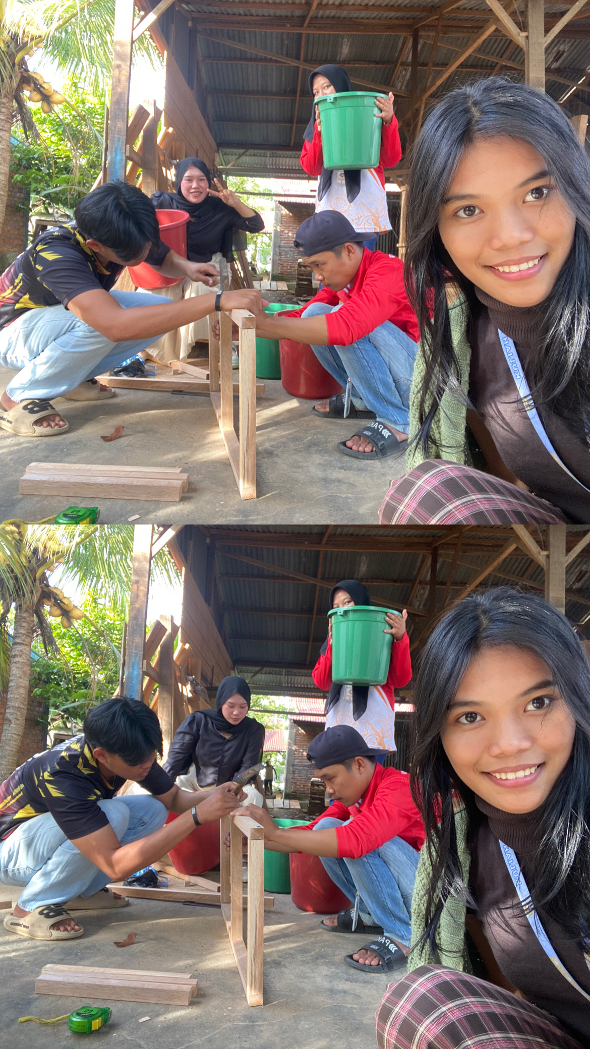 Kegiatan ngebor kayu untuk wadah tempat sampah