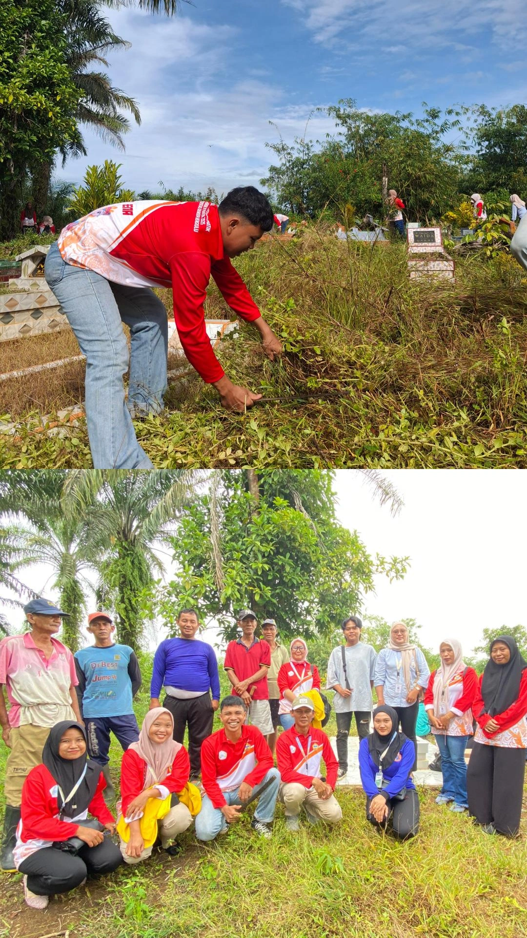 Gotong royong bersama masyarakat membersihkan makam di kelurahan talang dantuk