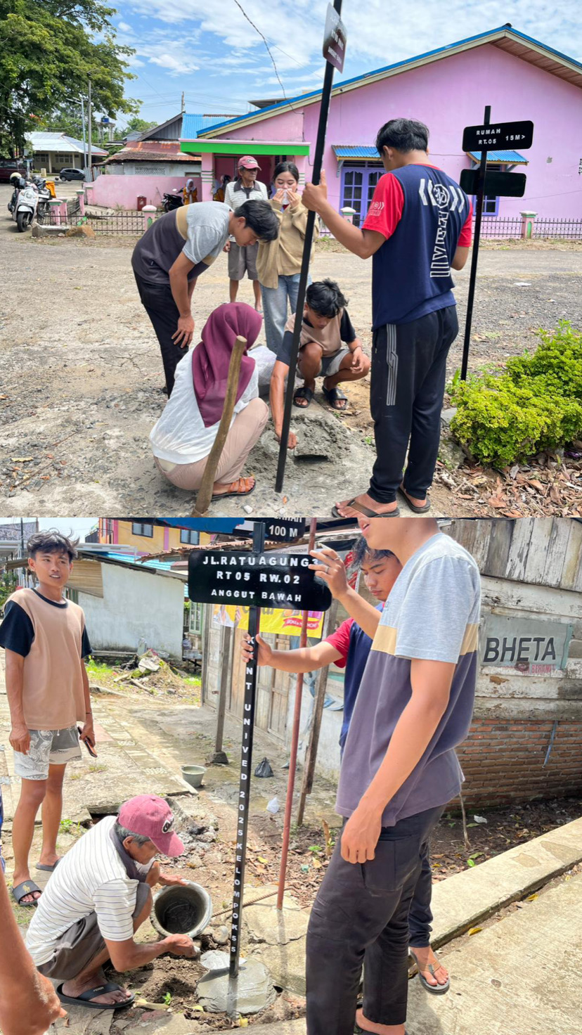 Pemasangan plang nama gang dan petunjuk rumah RT 05 RW 02 