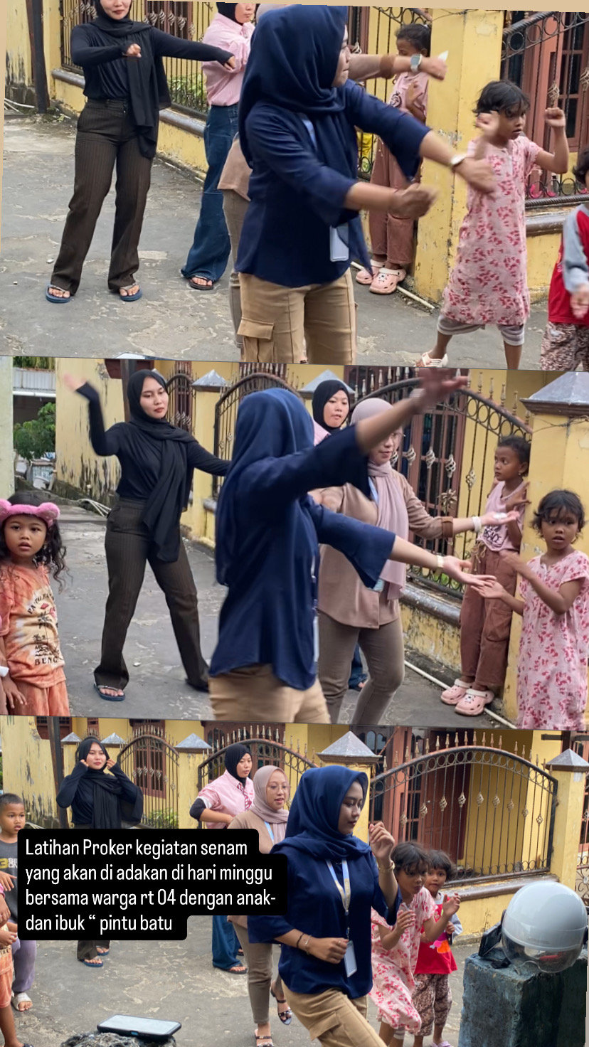 Latihan Proker kegiatan senam yang akan di adakan di hari minggu bersama warga rt 04 dengan anak- dan ibuk “ pintu batu  