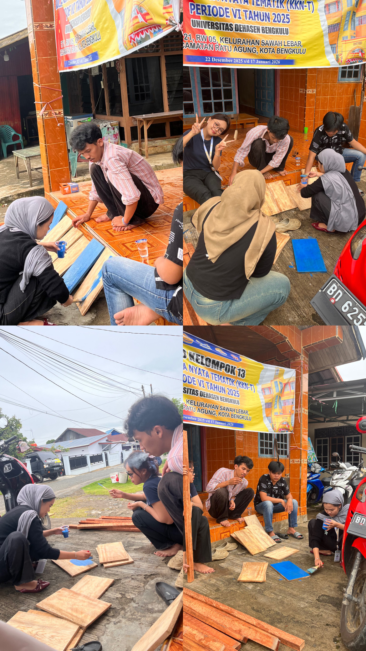 Pengecatan kayu dan papan untuk proker plang gang dan  nama Rt,Rt21,Rw05 Sawah Lebar