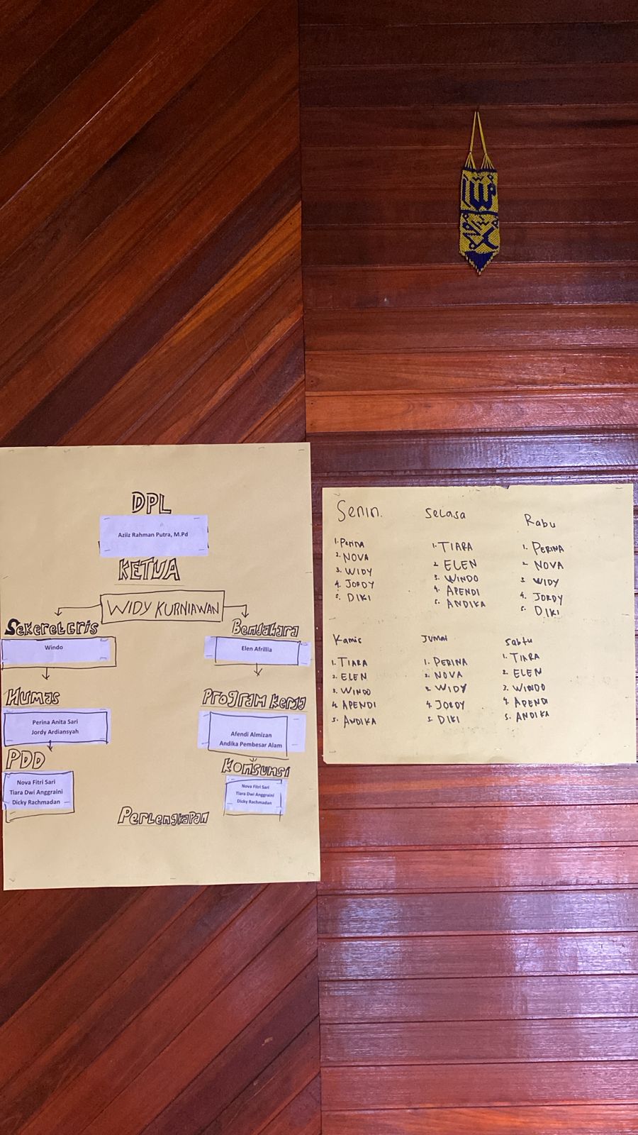 Jadwal piket dan pembagian visi di posko 48 penurunan