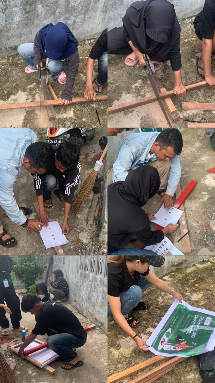 Kegiatan buat poster di larang buang sampah sembarangan didampingi dpl