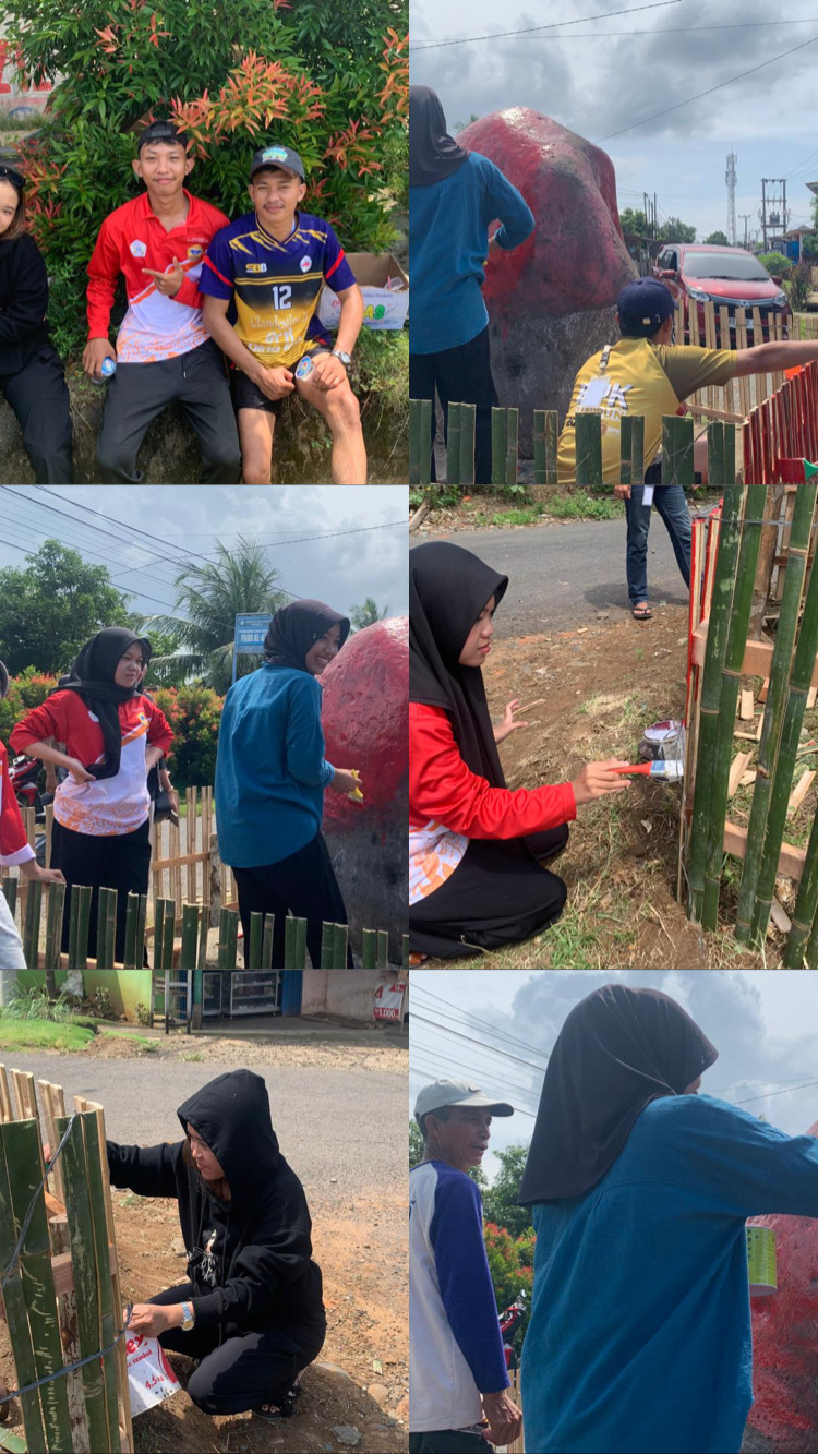 Kegiatan renovasi tugu batu kelaborasi dengan kelompok 24