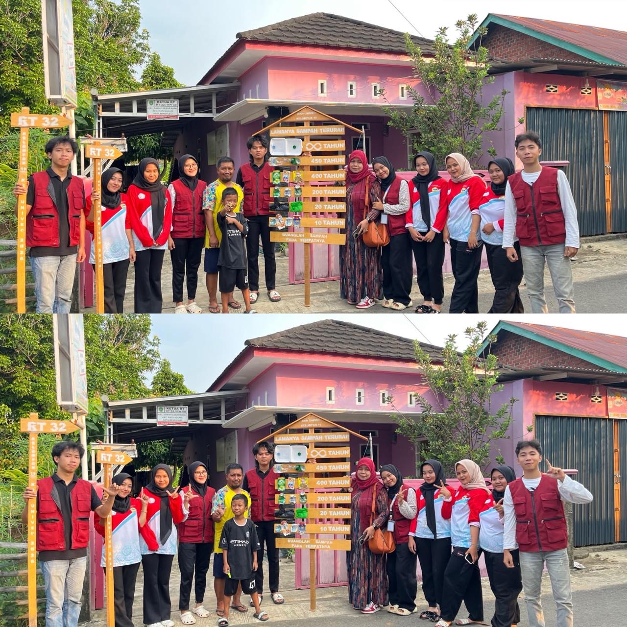Penyerahan simbolis plang petunjuk jalan dan papan edukasi sampah kepada ketua rt 32