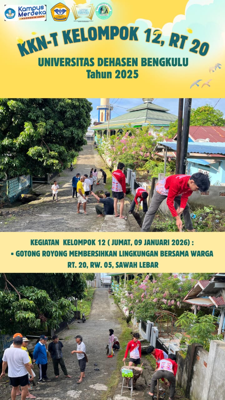 GOTONG ROYONG MEMBERSIHKAN LINGKUNGAN BERSAMA WARGA RT 20 RW 05 SAWAH LEBAR KOTA BENGKULU 