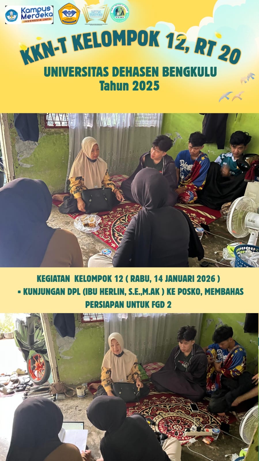 KUNJUNGAN DPL IBU HERLIN UNTUK MEMBAHAS KEGIATAN FGD KE 2 DI KANTOR LURAH SAWAH LEBAR KOTA BENGKULU 