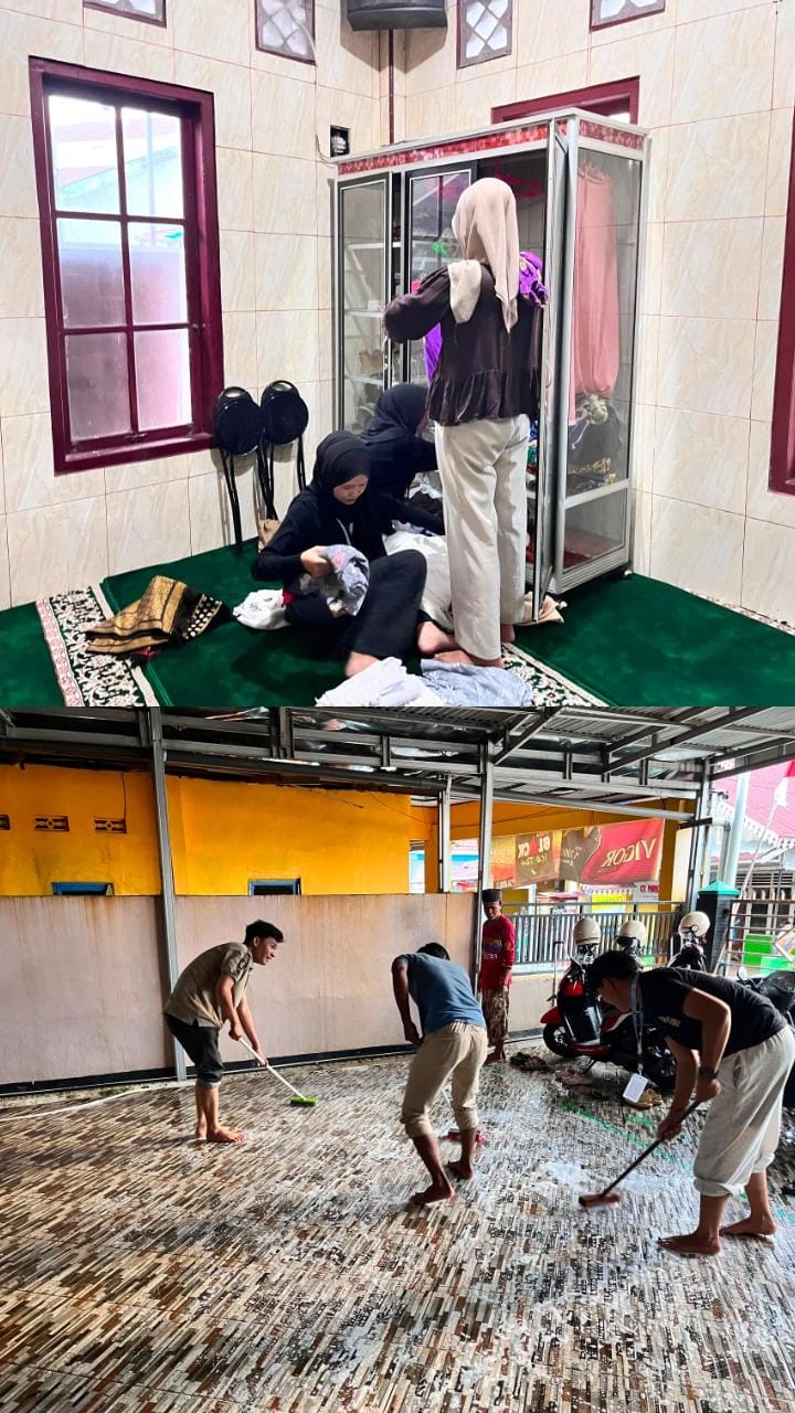 Pembersihan masjid al-muhajirin oleh KkN kelompok 9