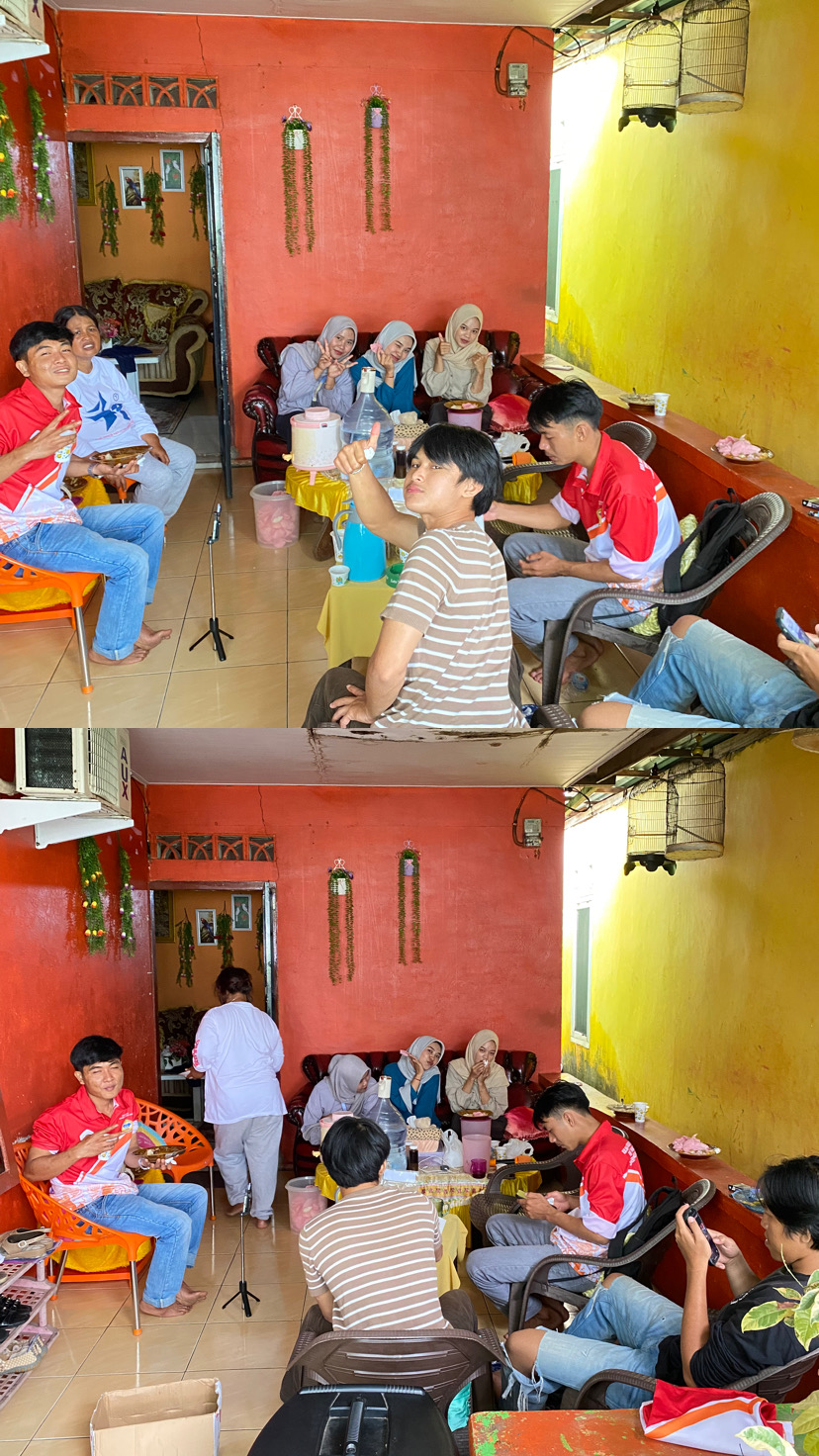 istirahat dan makan bersama setelah gotong royong kebersihan 