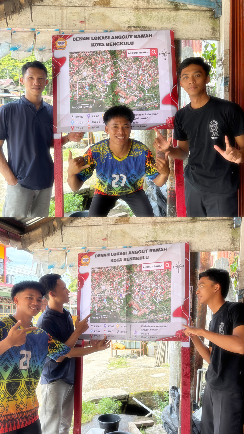 hasil pemasangan spanduk denah lokasi di rangka kayu yg sudah di buat.