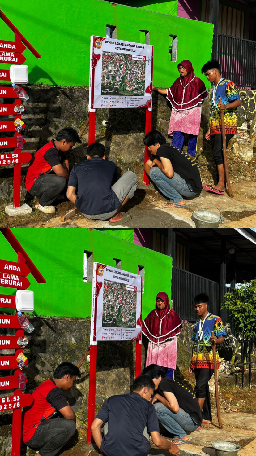 pemasangan dan hasil pembuatan proker denah lokasi kelurahan anggut bawah