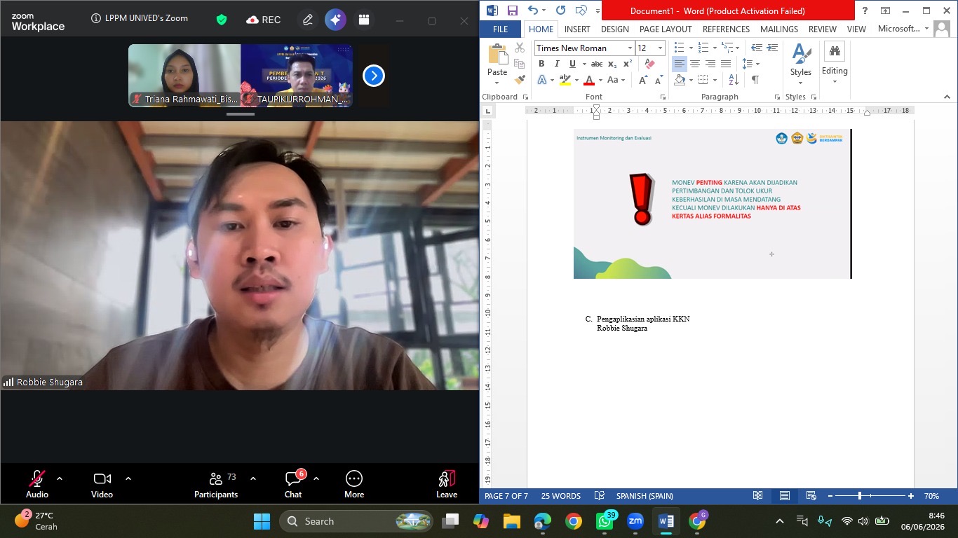 pembekalan kkn tematik periode VIII Tahun 2026 secara daring melalui zoom meeting